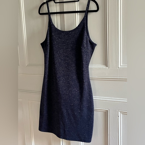 Navy and Silver Sparkle Low Back Mini Dress - Picture 3 of 6